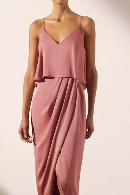 Shona Joy Luxe Cocktail Frill Satin Slip Bridesmaid Dress Rose Pink Size 10 photo 3