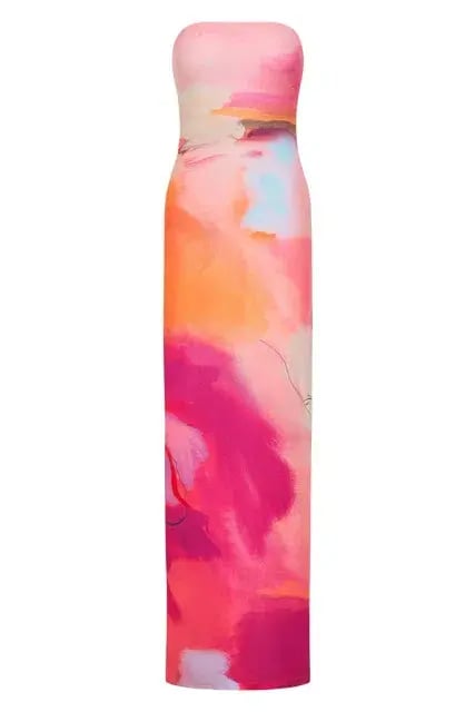 With Harper Lu Strapless Slip Maxi Dress Abstract Art Size M/AU 10 photo 8