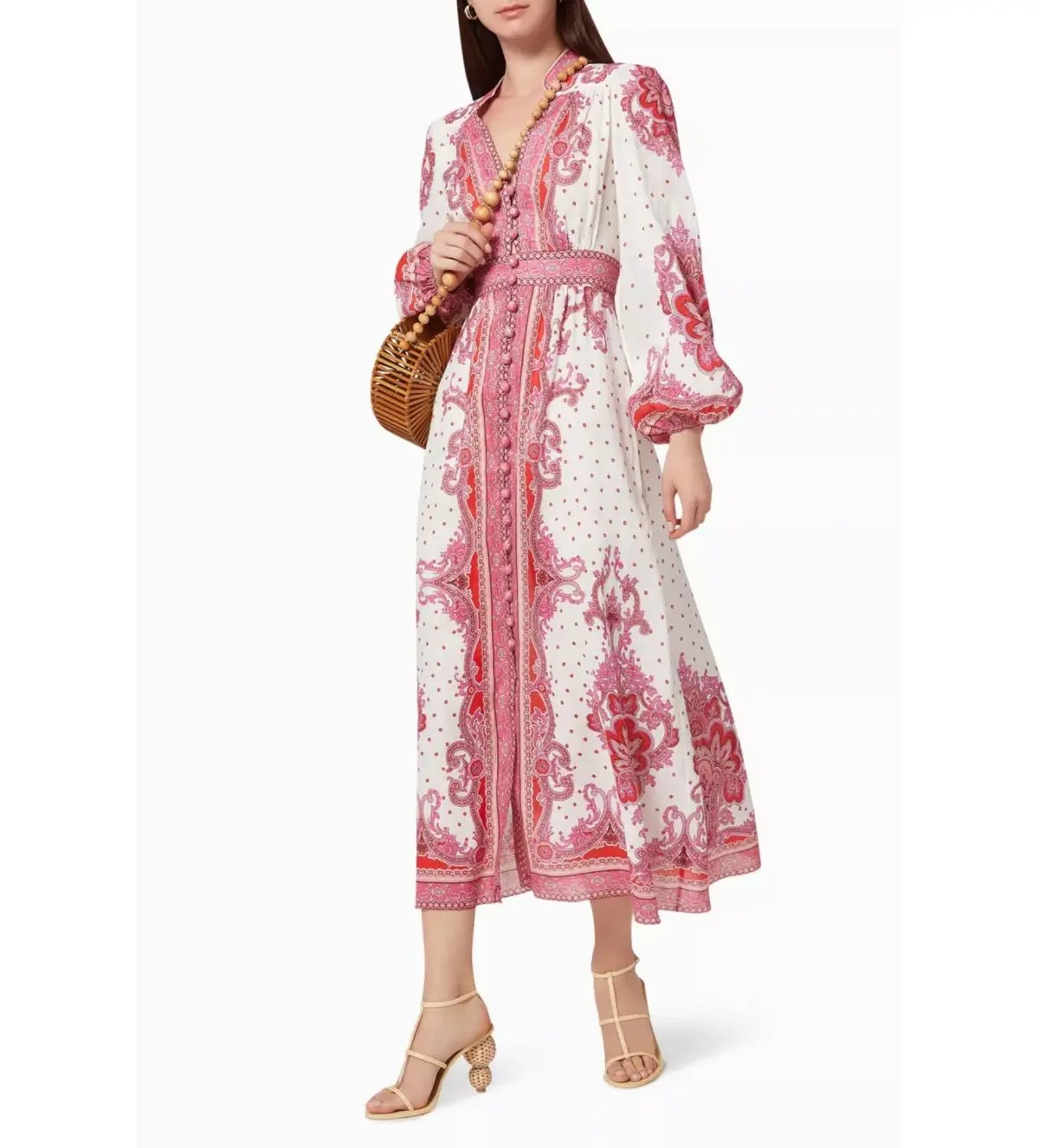 Zimmermann Bells Paisley Long Midi Dress Red Paisley Size 0 AU 8 photo 6