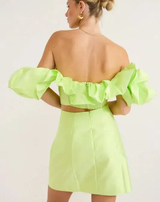 Alemais Suzi Off Shoulder Mini Dress in Chartreuse  Green Size AU 8 photo 4