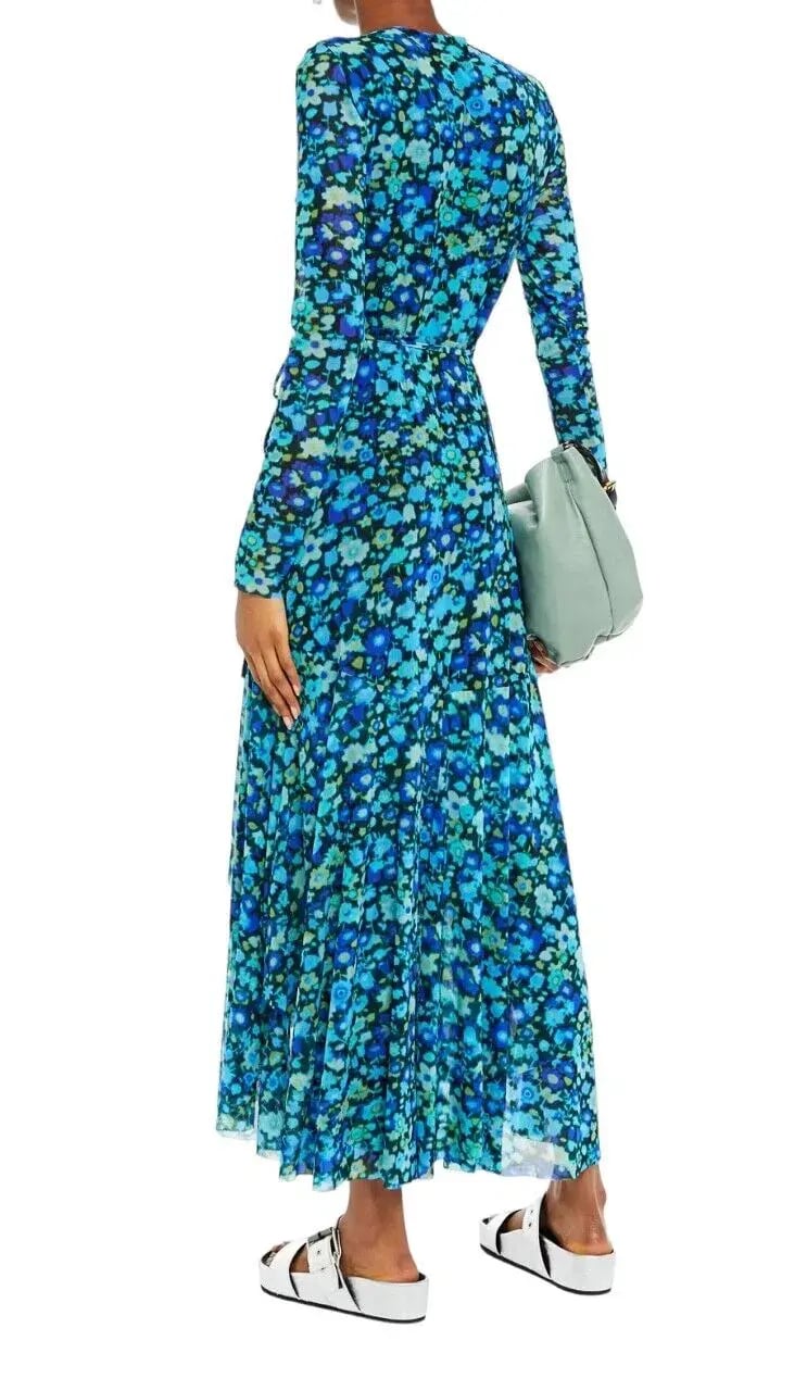 Ganni Floral Print Mesh Wrap Dress Turquoise Floral Print Size 38/ Au 10 photo 4