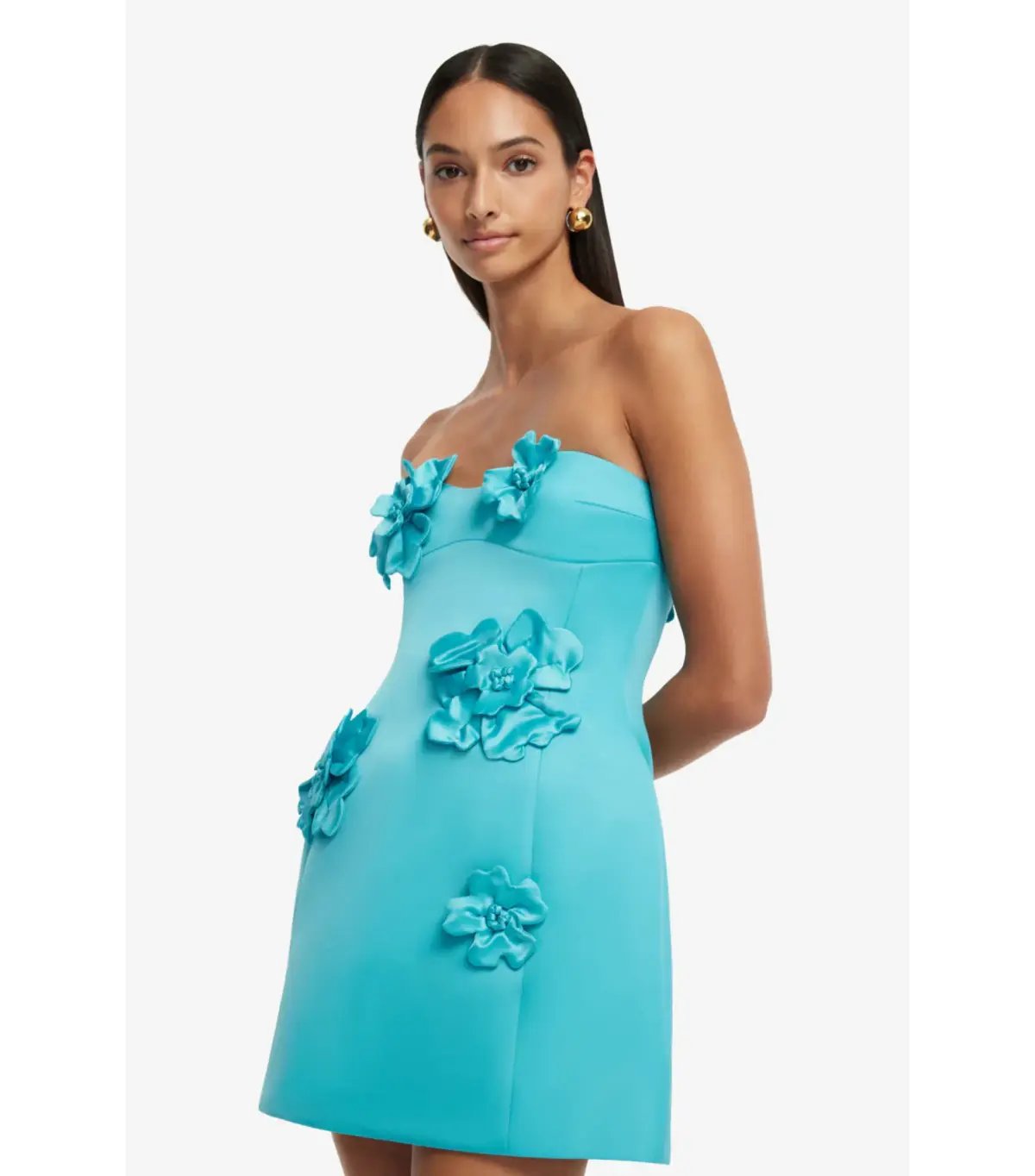 Leo Lin Rosario Petal Bustier Mini Dress Aqua Size AU 8 photo 2