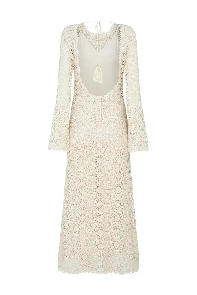 Spell Helena Crochet Lace Midi Dress Cream Size L AU 12 photo 5