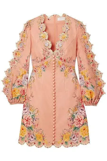 Zimmermann The Zinnia Scallop Mini Dress in Coral Floral Peach Size AU 8 photo 3