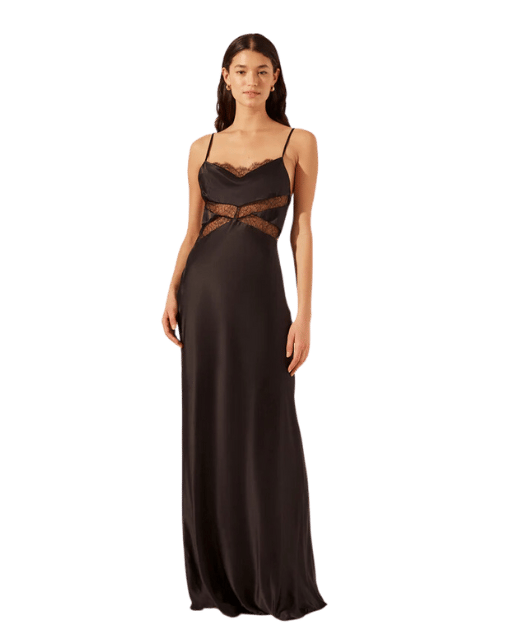 Shona Joy Leticia Silk Cowl Neck Lace Maxi Dress - Black photo 7