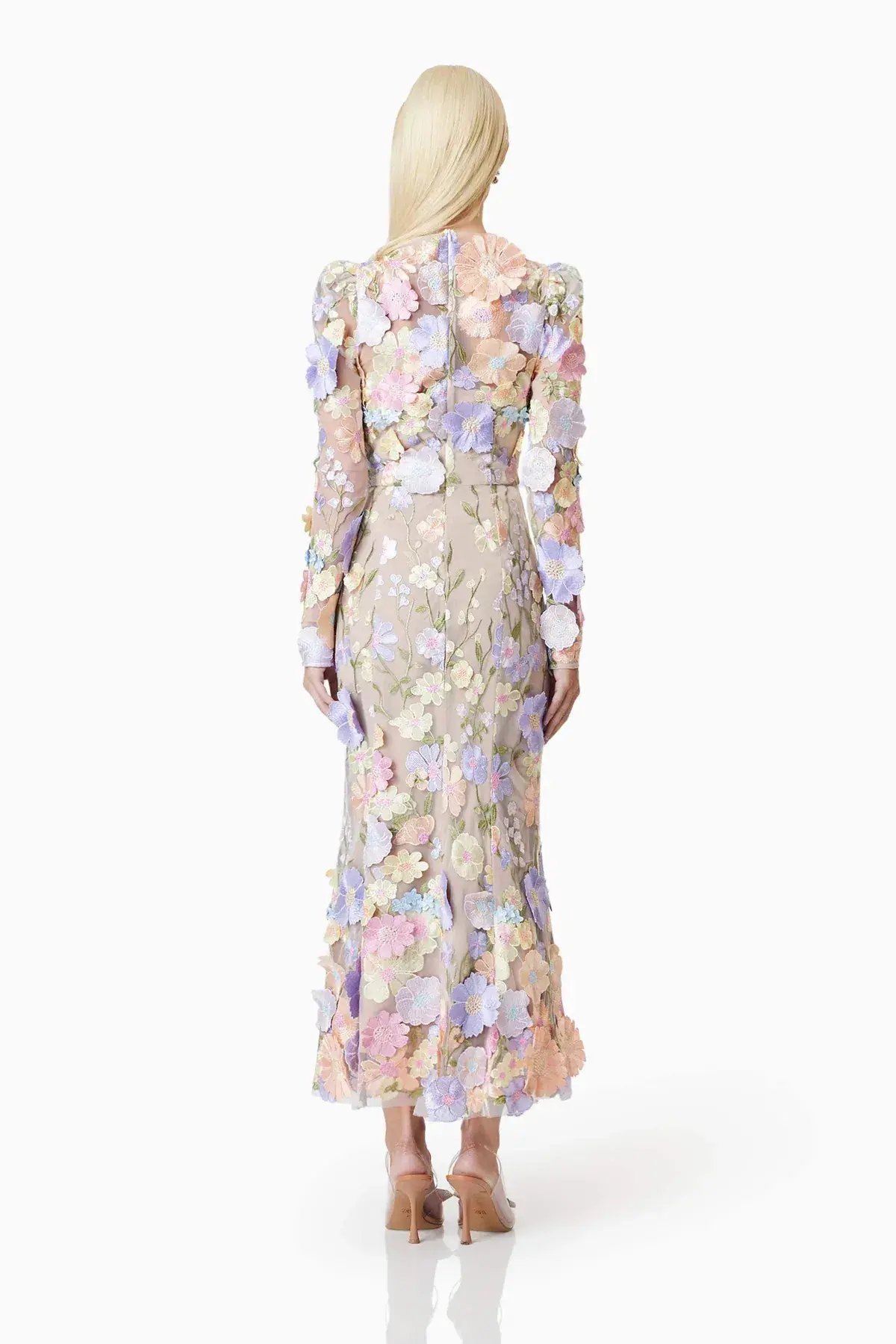 Elliat Shannon 3D Floral Midi Dress In Purple Size 8 photo 3