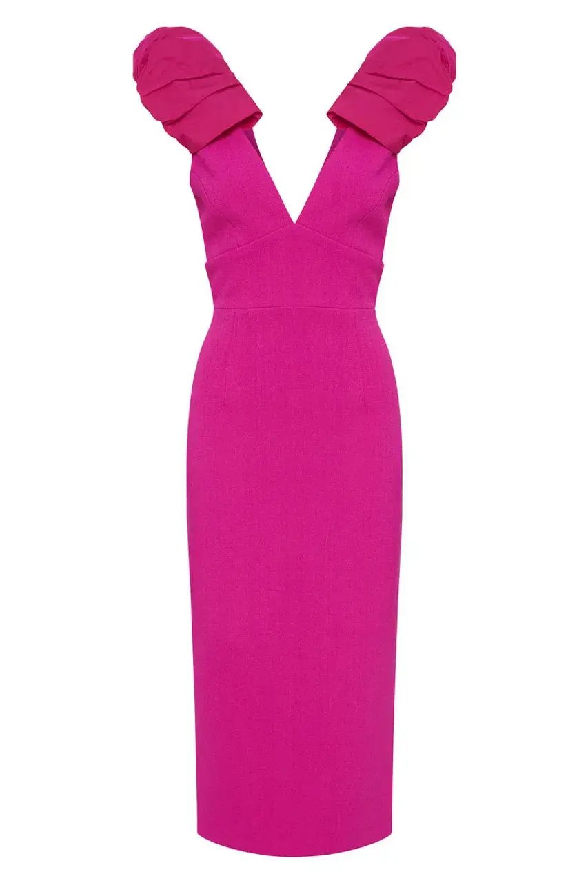Rebecca Vallance Cupid's Bow Midi Dress in Hot Pink Size 8 photo 4