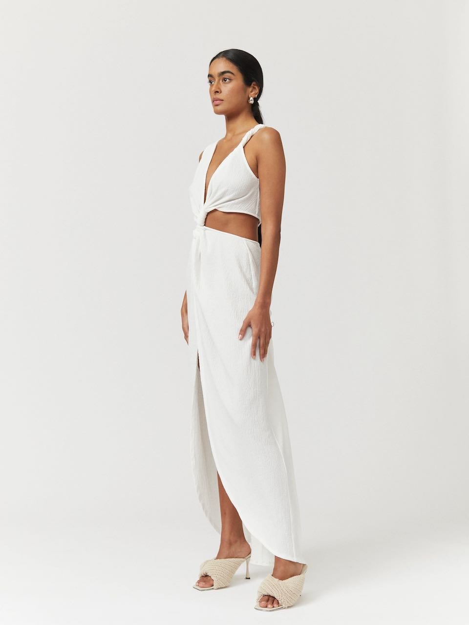 SUBOO JACQUI SLEEVELESS CROSS OVER MIDI DRESS - WHITE photo 2