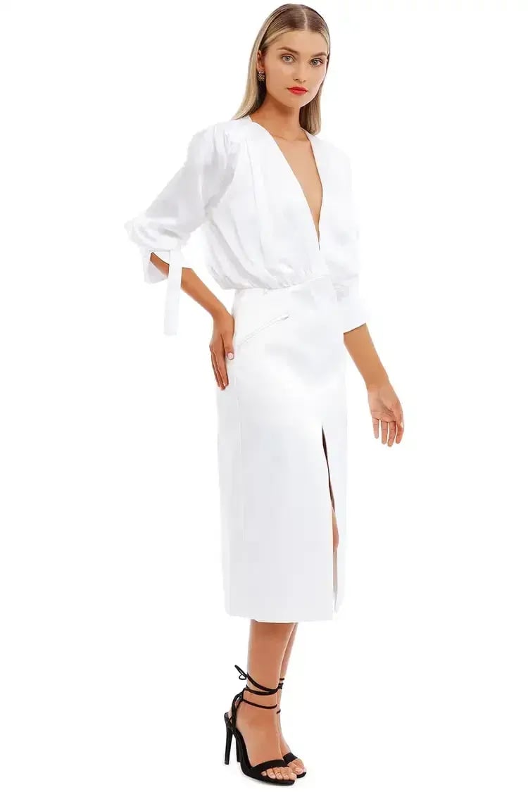 Nicola Finetti Arida Low Plunge Dress White Size 8 photo 3