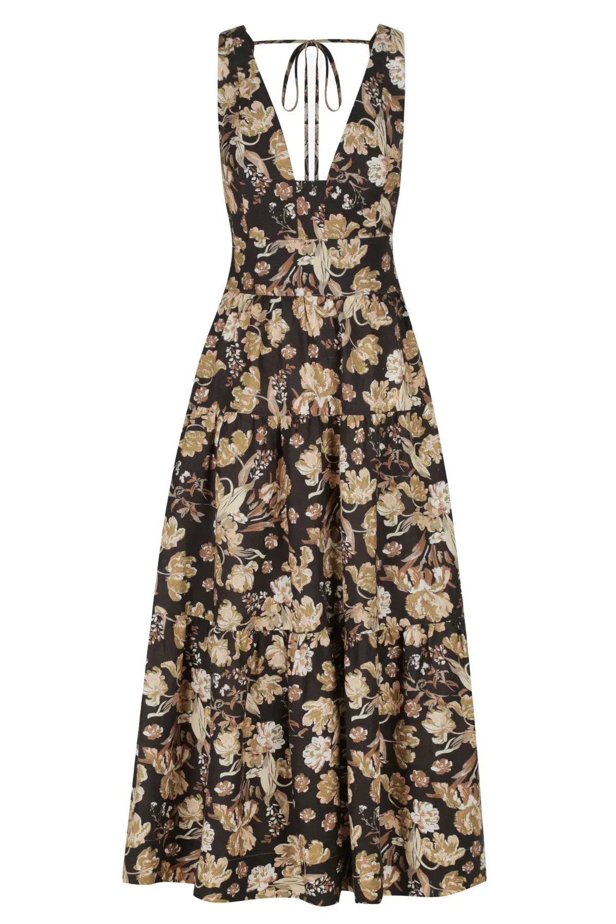 Shona Joy Palermo Linen Plunged Low Back Midi Dress Floral Size 10 photo 3