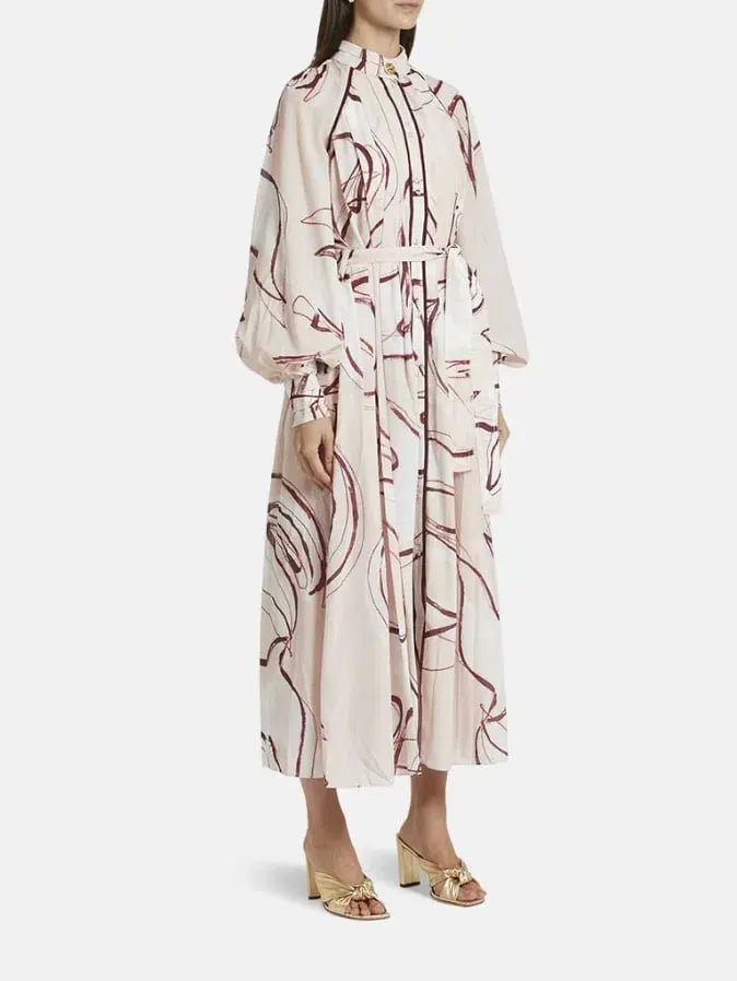 Aje Beatrice Pleated Midi Dress in Whimsical Dove Print Size S / AU 8 photo 3