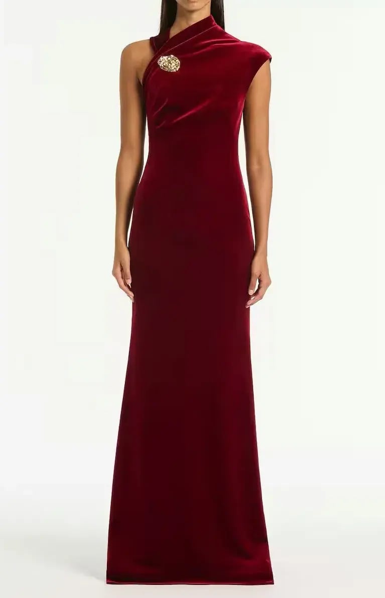 Carla Zampatti Rouge Velvet Button Gown photo 2