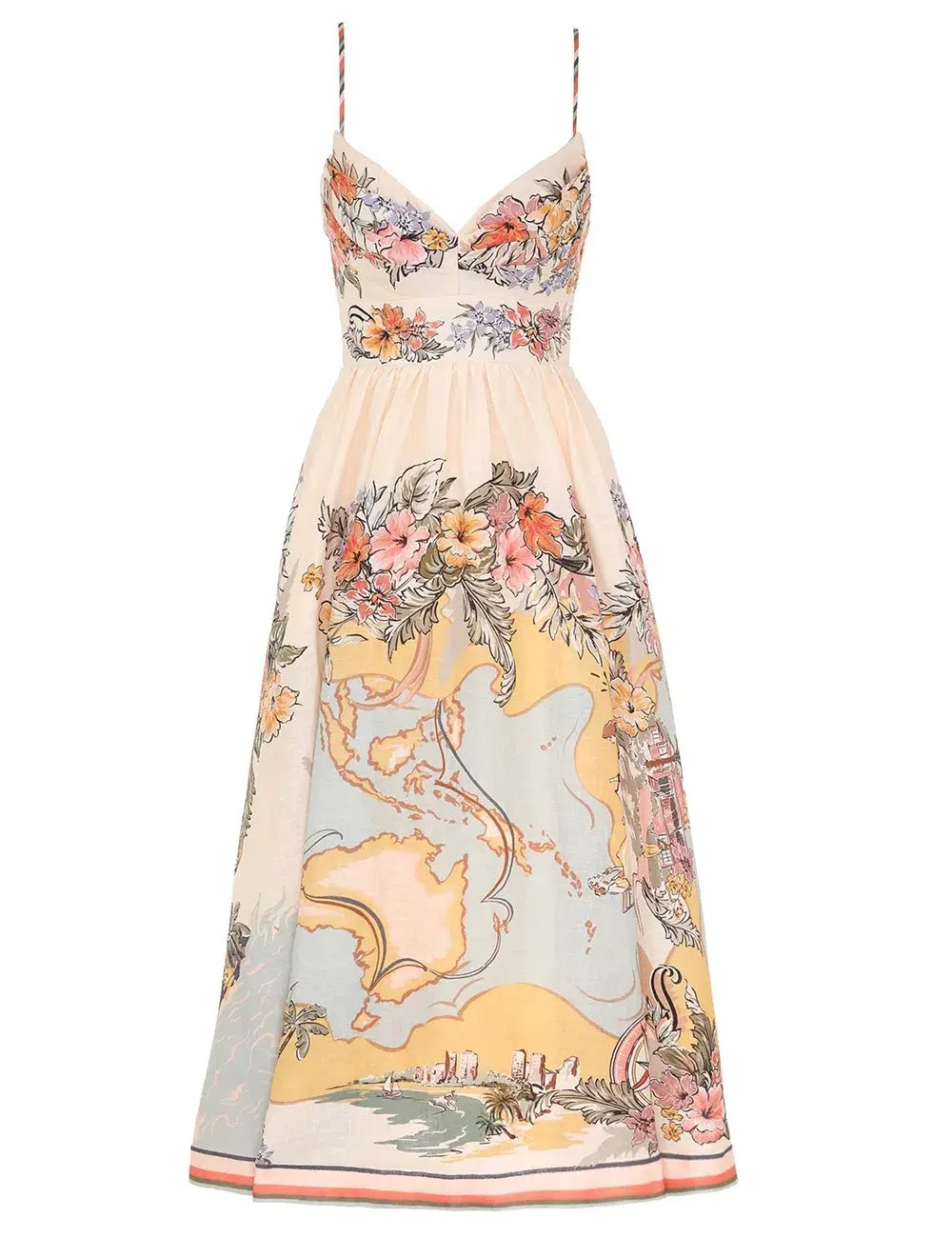 Zimmermann Tallow Tucked Bodice Midi Dress Nautical Map Size 3 / AU Size 14 photo 5
