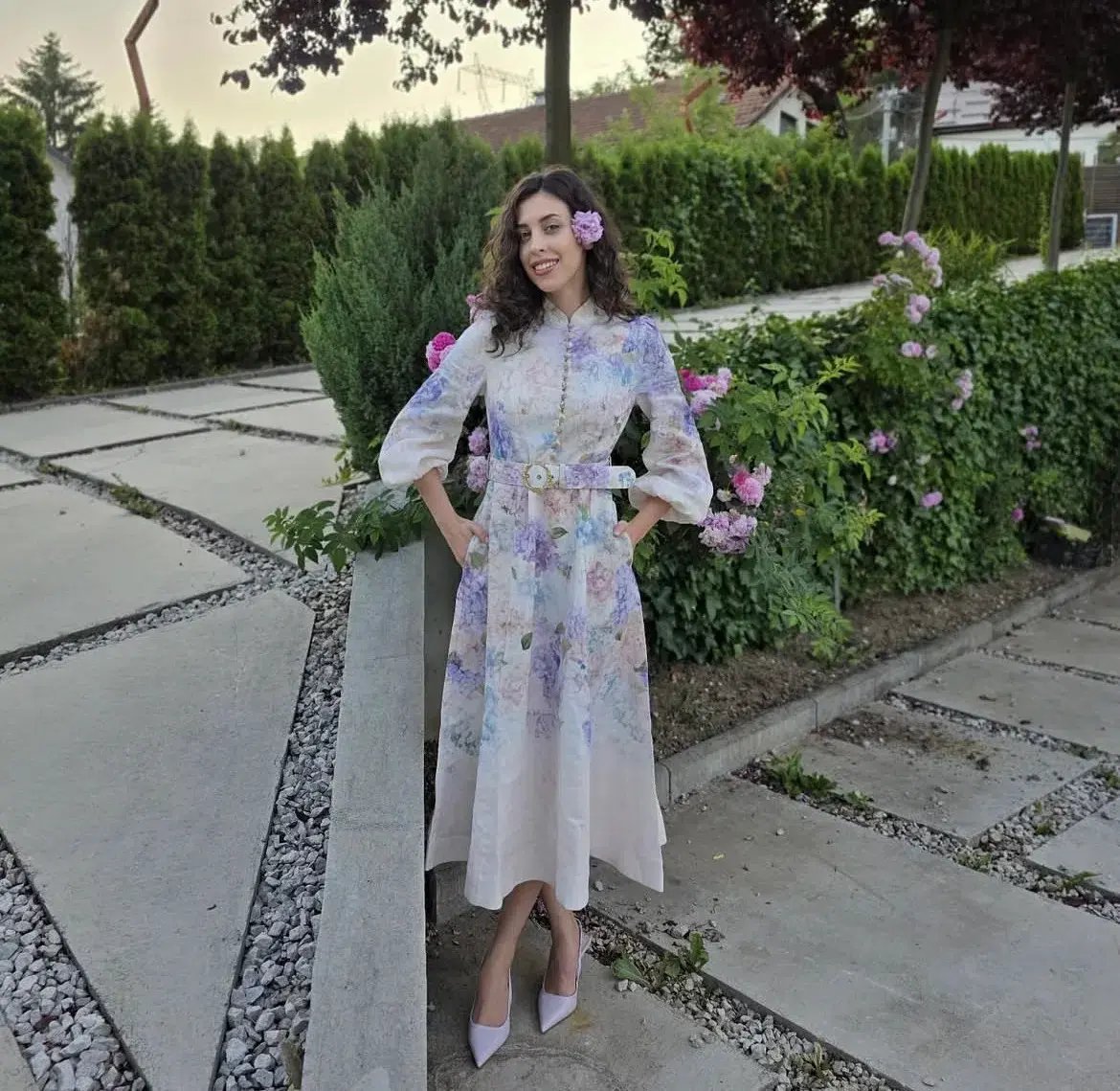 Zimmermann Dawning Buttoned Midi Dress Multi Hydrangea Size 3/AU 14 photo 3