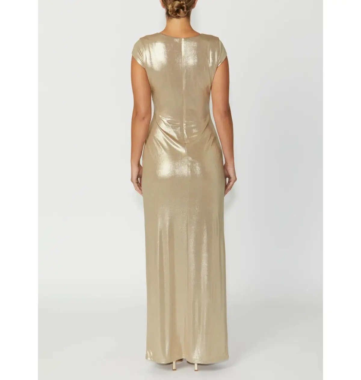Anthea Crawford Myrah Jersey Gown Gold Size 12 photo 3