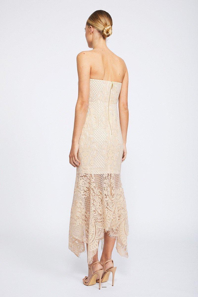 Shona Joy Lace Bustier Handkerchief Midi Dress Nude size 8 photo 3