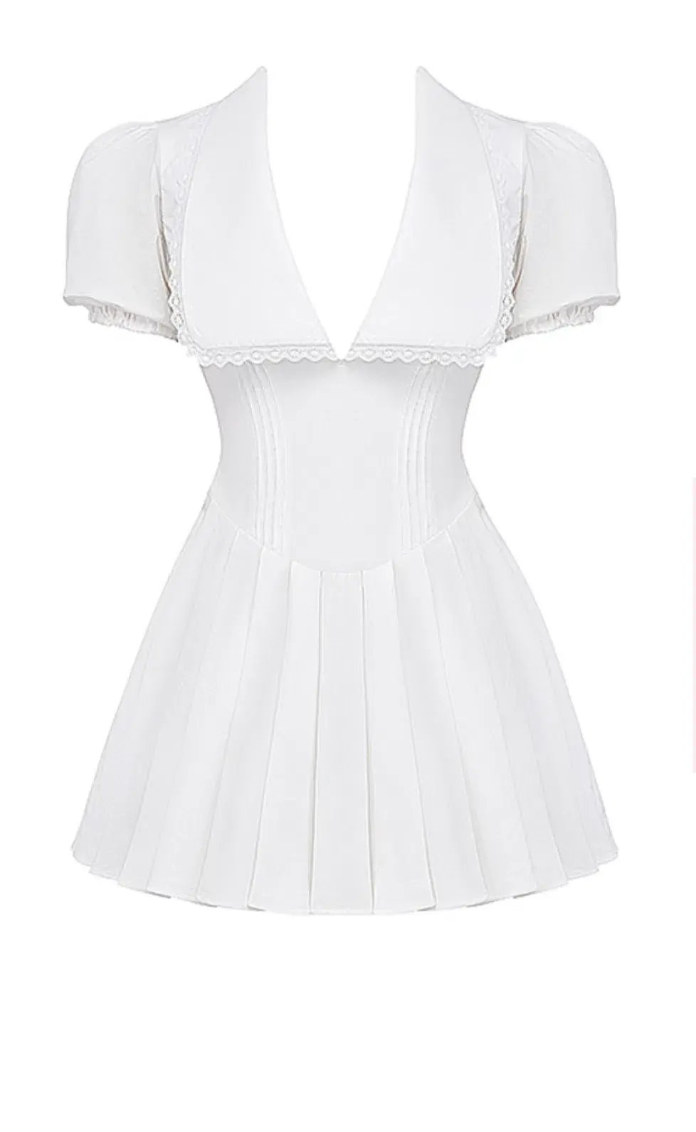 House of CB Piera Collar Pleated Mini Dress in White  Size S/Au 8 photo 2