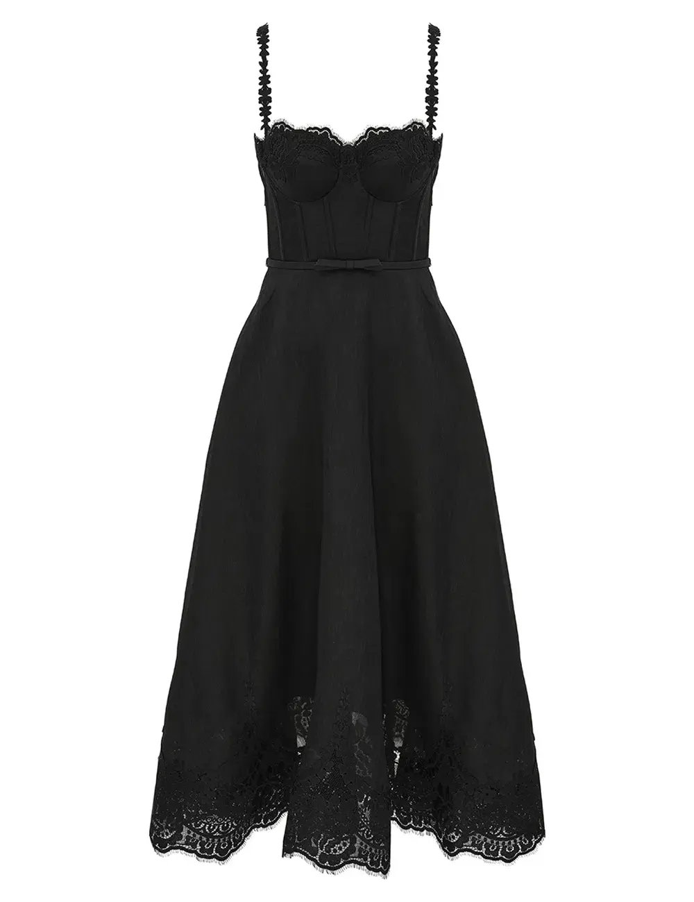 Zimmermann Hypnotic Lace Trim Midi Gown in Black Size 2 / AU 12 photo 4