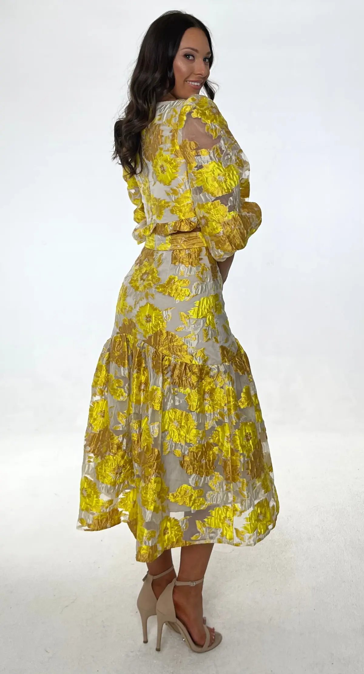 Elliatt Prowess Cropped Ruffle Top and High Rise Skirt Set Yellow Size 8 photo 3