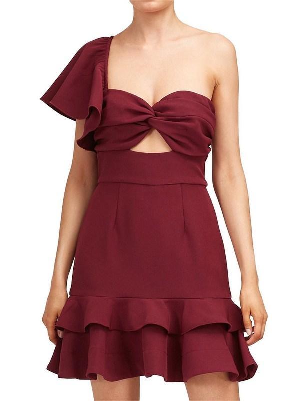 Keepsake the Label Delight Asym Mini Dress Burgundy Size M photo 5