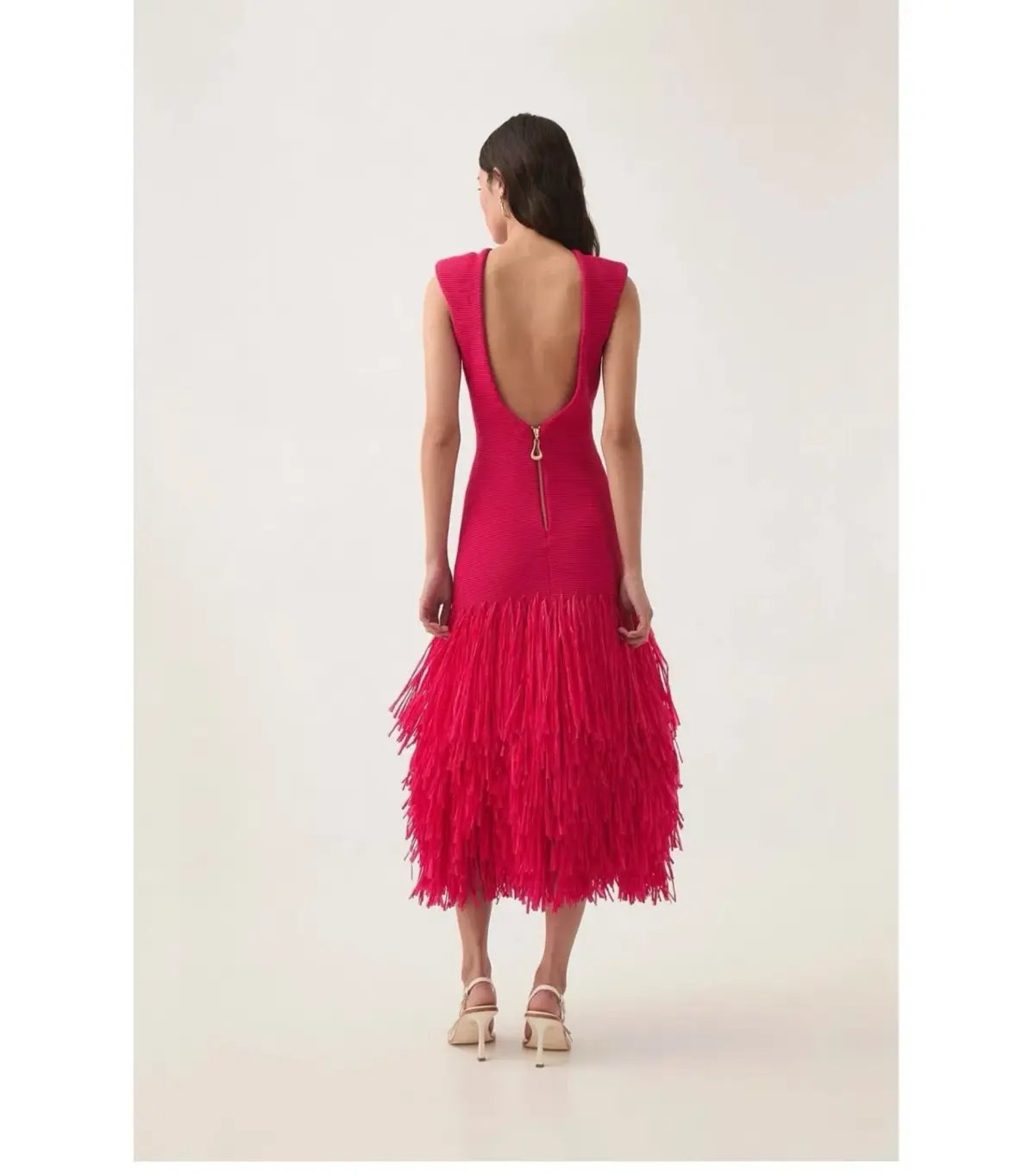 Aje Rushes Raffia Knit Midi Dress Deep Fuschia Size AU 8 photo 4