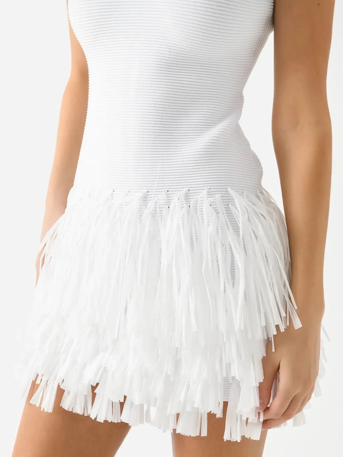 AJE Rushes Raffia Knit Mini Dress White Size AU 8 photo 4