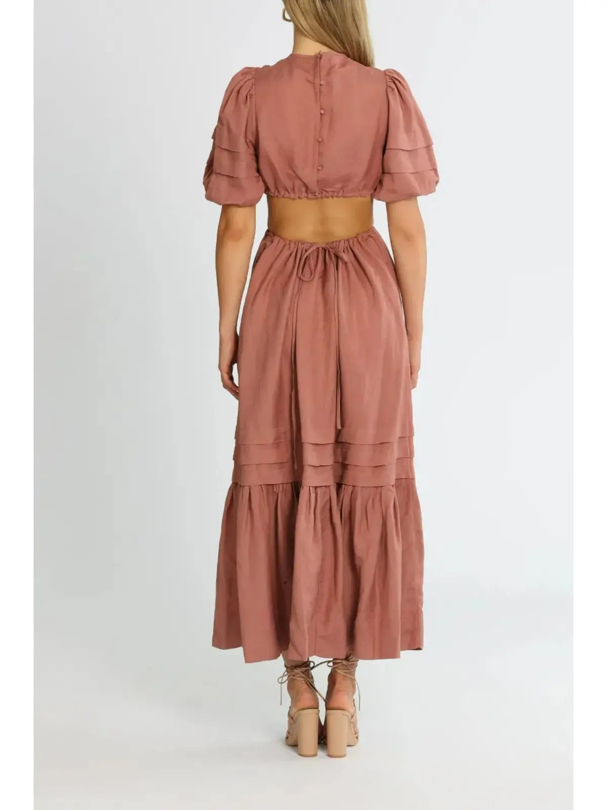 Shona Joy Vega Cut Out Open Back Midi Dress in Rose Size AU 6 photo 3