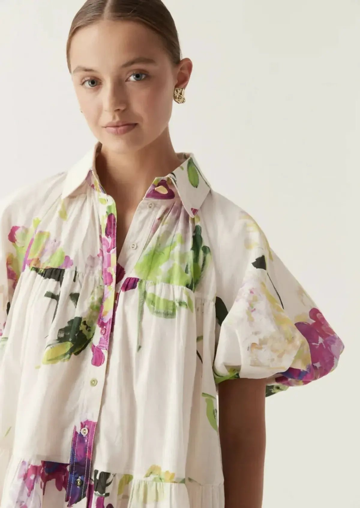 Aje Pablo Smock Mini Puff Sleeve Dress Wild Hydrangea Size 16 photo 2