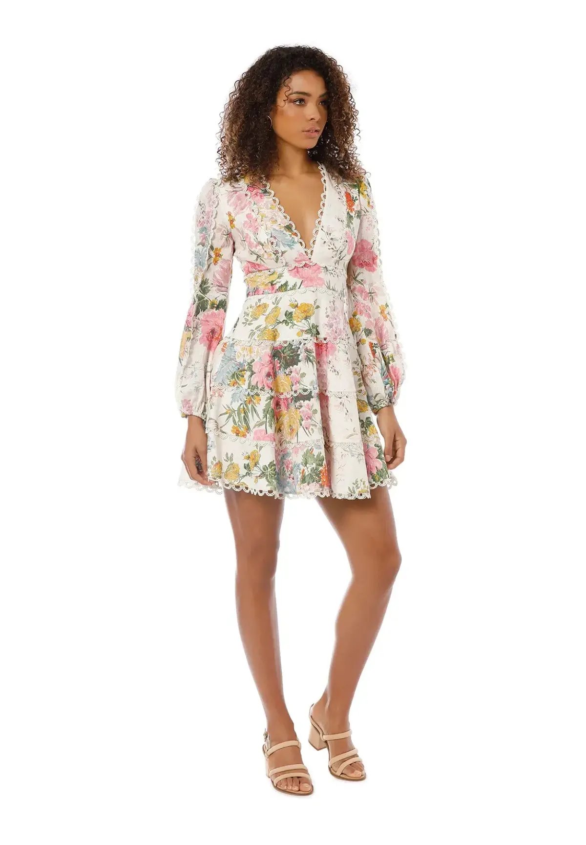 Zimmermann Heathers Flounce Mini Dress Garden Floral Size 2 / Au 12 photo 2