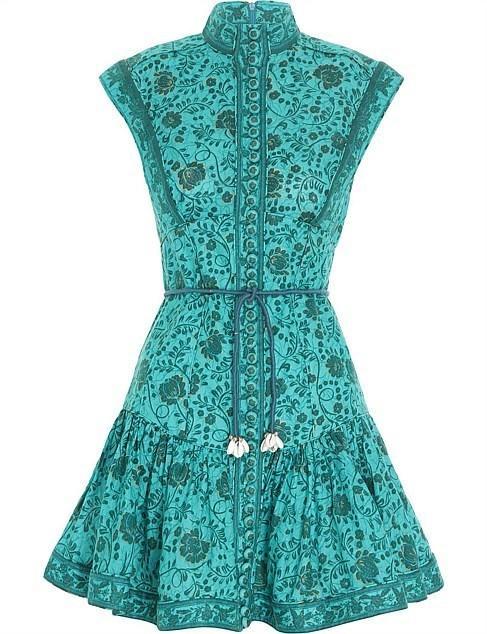 Zimmermann Lulu Panelled Flip Mini Dress Jade Floral Print Size 0 / AU 8 photo 3