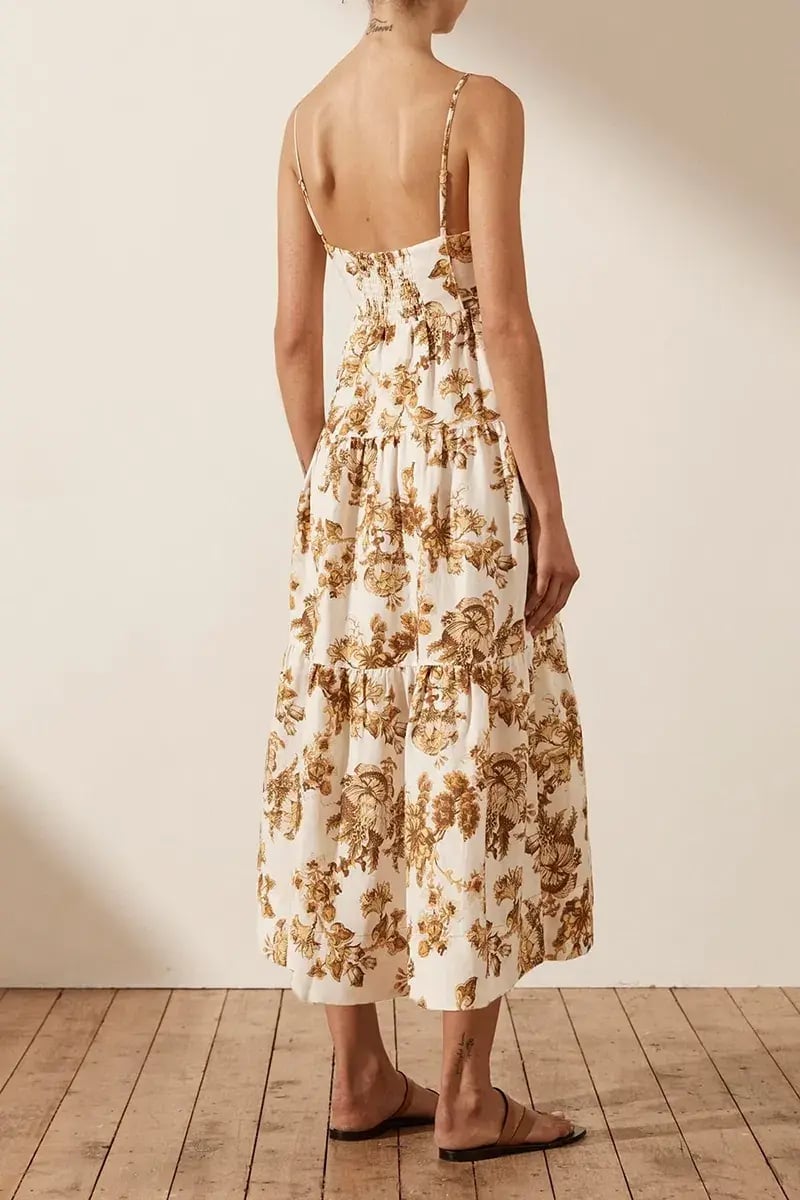 Shona Joy Bella Linen Corded Tiered Midi Dress Print Size 10 photo 2