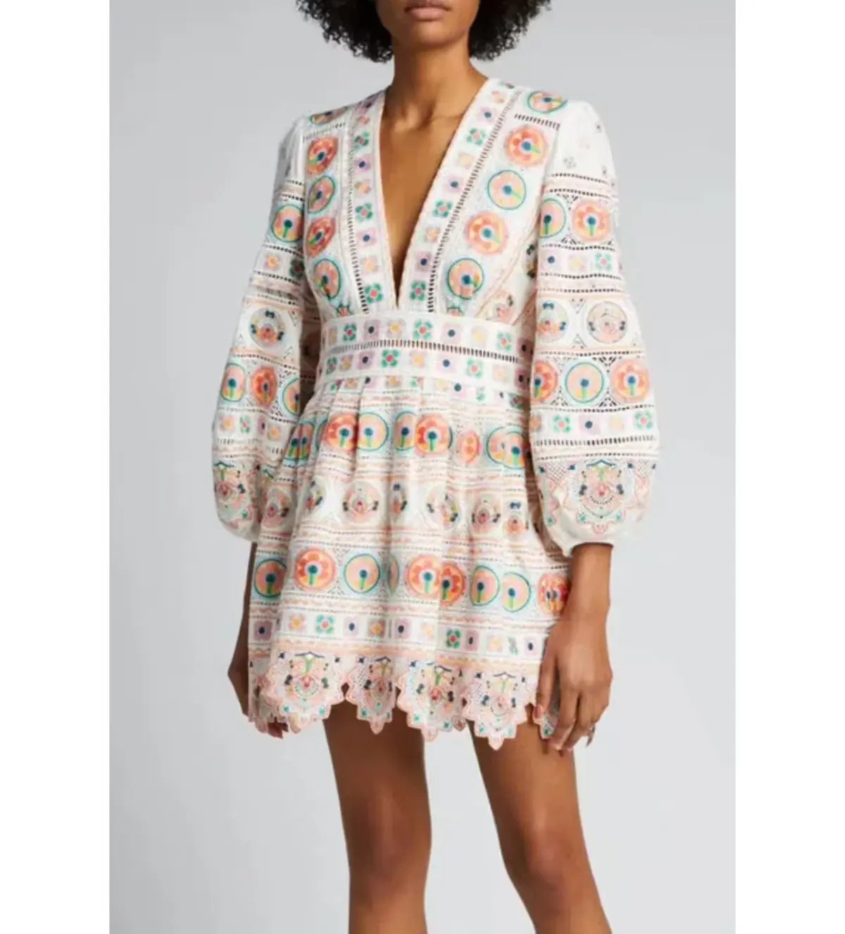 Zimmermann Brighton Plunge Embroidered Floral Mini Dress in Multi Size 0/ 8 AU photo 2