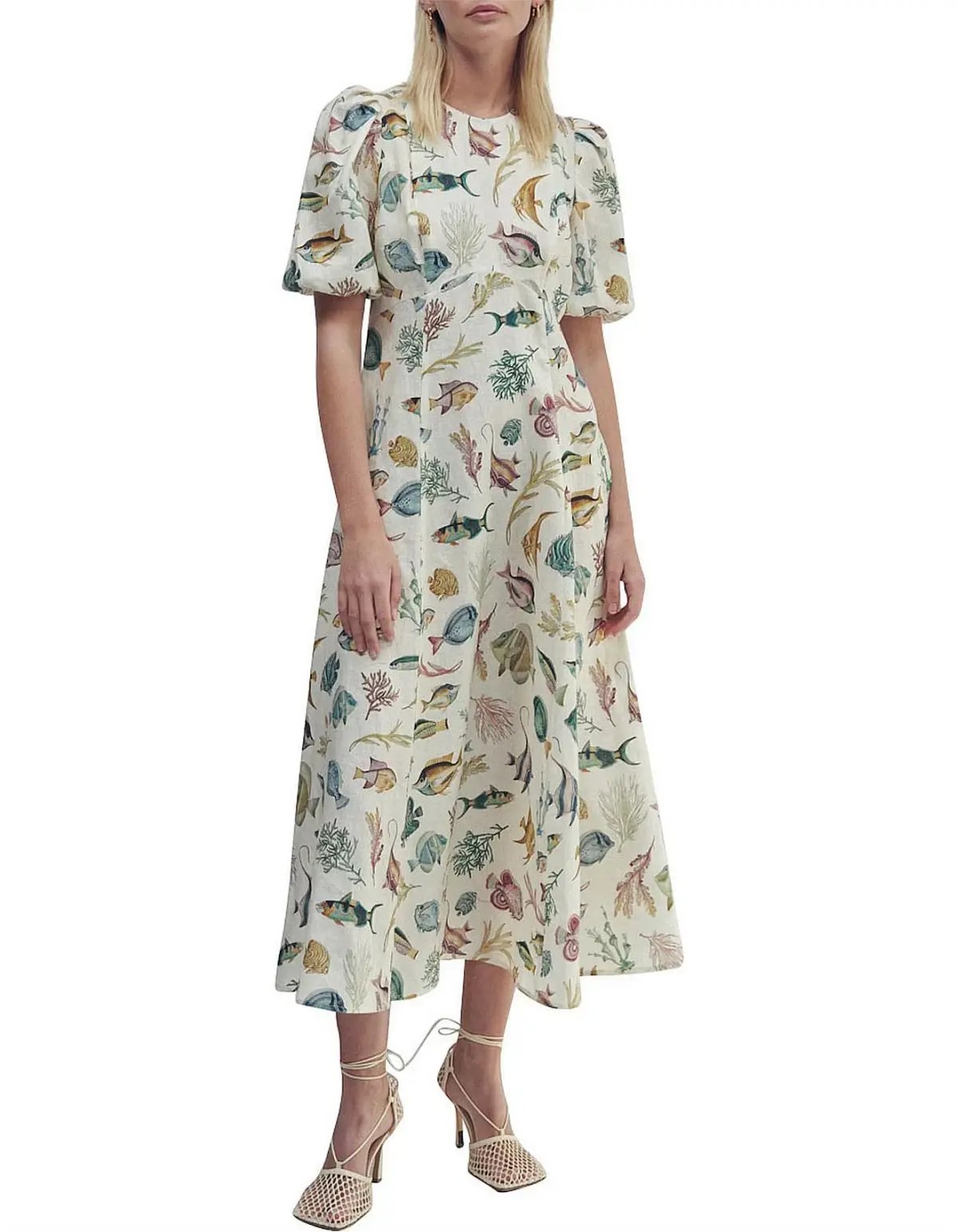 Alemais Wanda Linen Midi Dress Fish Underwater Size 10 photo 5