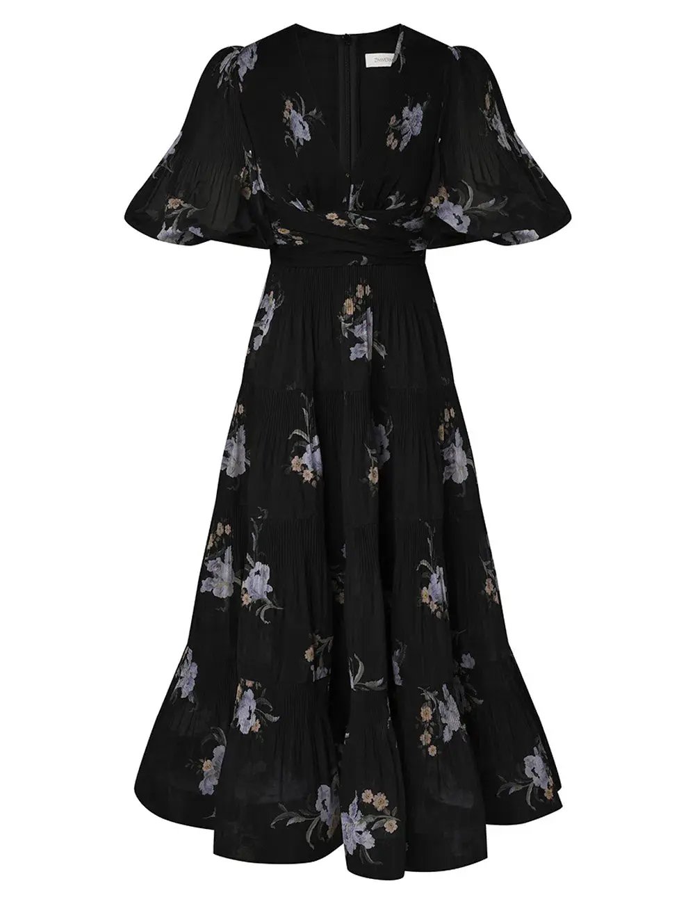 Zimmermann Pleated Midi Dress Black Iris Floral Size 1/ AU 10 photo 5