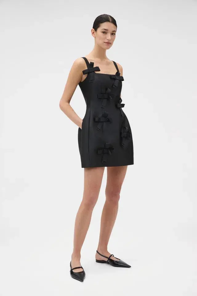 Oroton Bow Detail Mini Dress Black Size 8 photo 3