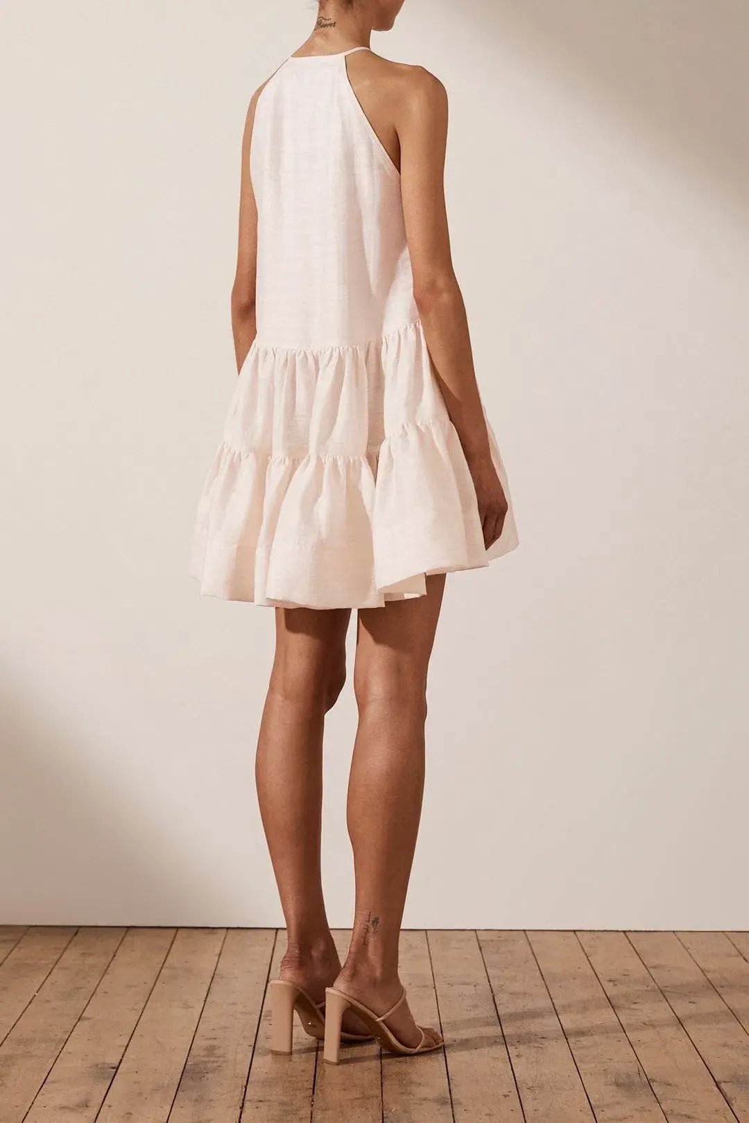 Shona Joy Margaux Linen Sleeveless Tuxedo Mini Dress Ecru Size 8 photo 2