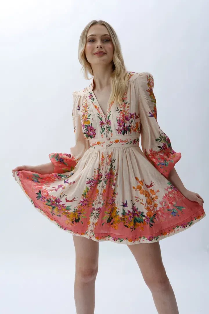 Zimmermann Tropicana Plunge Mini Dress in Cream Floral Size 0 / 8 AU photo 2
