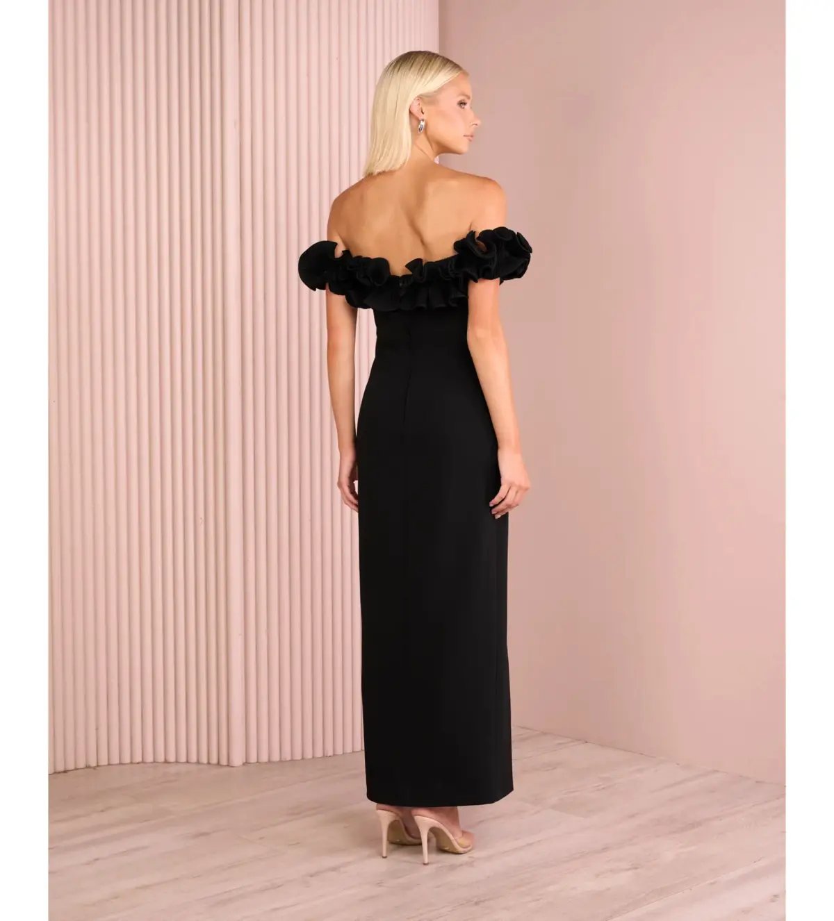 Azzurielle Farley Frill Off Shoulder Gown Black Size 8 photo 6