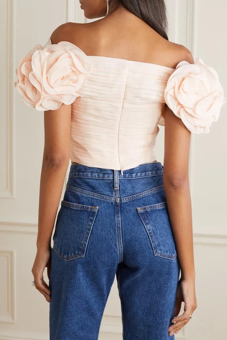Magda Burtym Ruffled Flower Shoulder Top Blush Size 10 photo 3