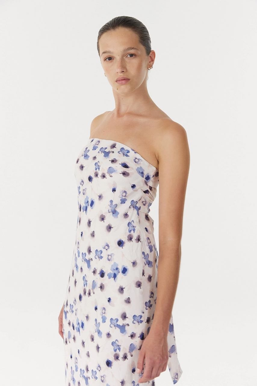 Third Form Blue Bias Strapless Dress - Floral photo 3