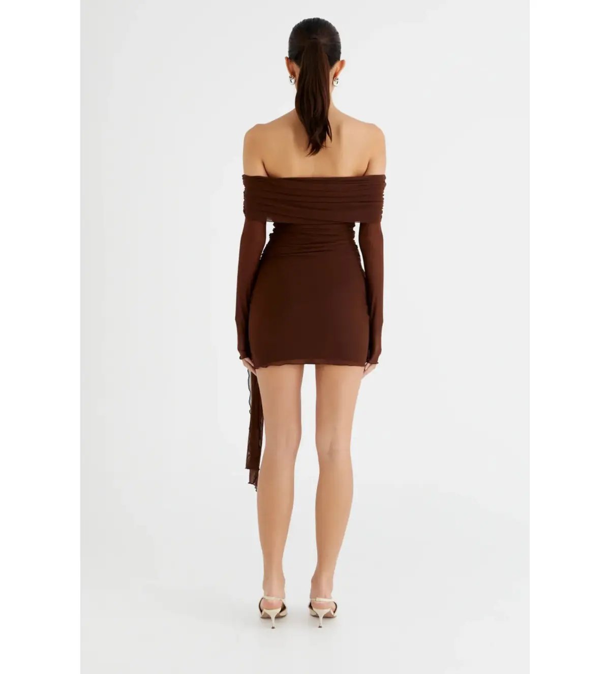 Benni Yasmin Off Shoulder Mini Dress in Cacao Size 8 photo 2