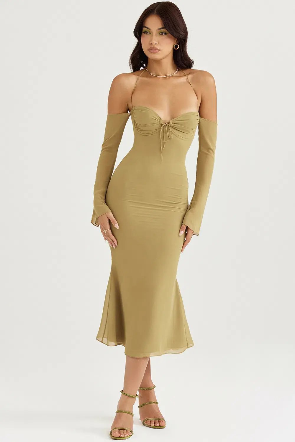 House of CB Naomi Halter Midi Dress Olive Size S / AU 8 photo 2