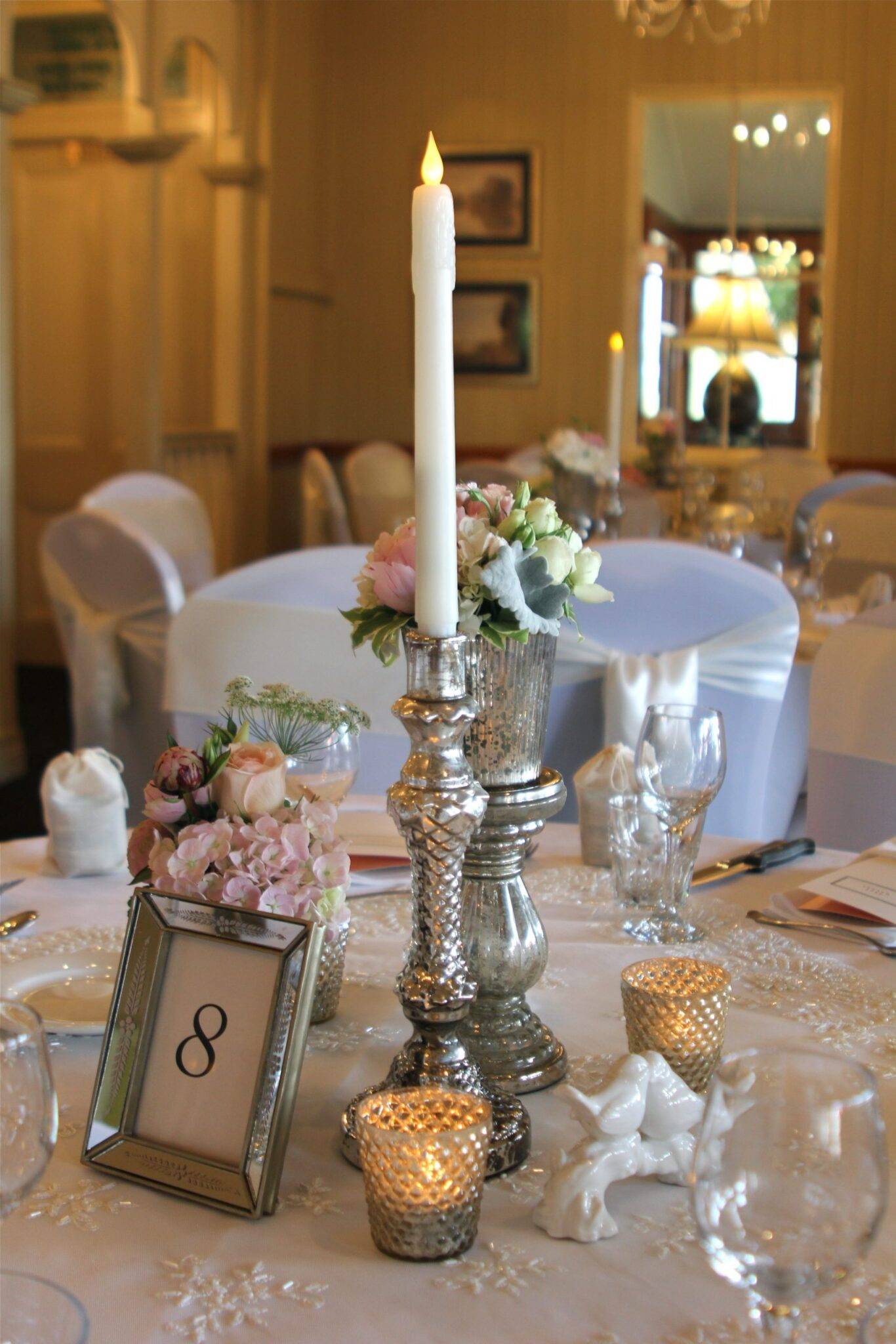 Silver Mercury Glass Pillar Candle Holders photo 2