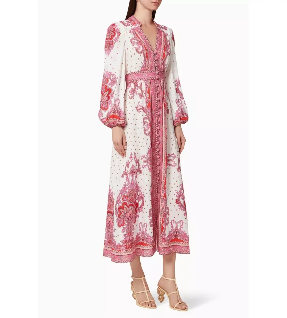 Zimmermann Bells Paisley Long Midi Dress Red Paisley Size 0 AU 8 photo 5