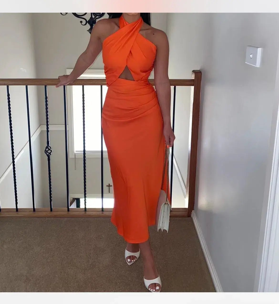 Misha Linnea Satin Midi Dress Orange Size 8 photo 5