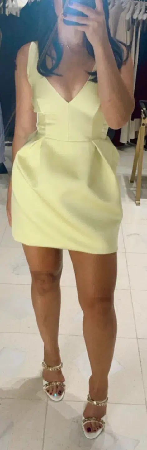 Scanlan Theodore Satin Mini Dress Yellow Size AU 6 photo 4