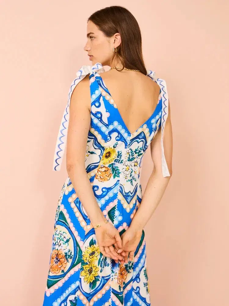 By Nicola Adoncia Tie Shoulder Maxi Dress Azure Floral Size 14 photo 2