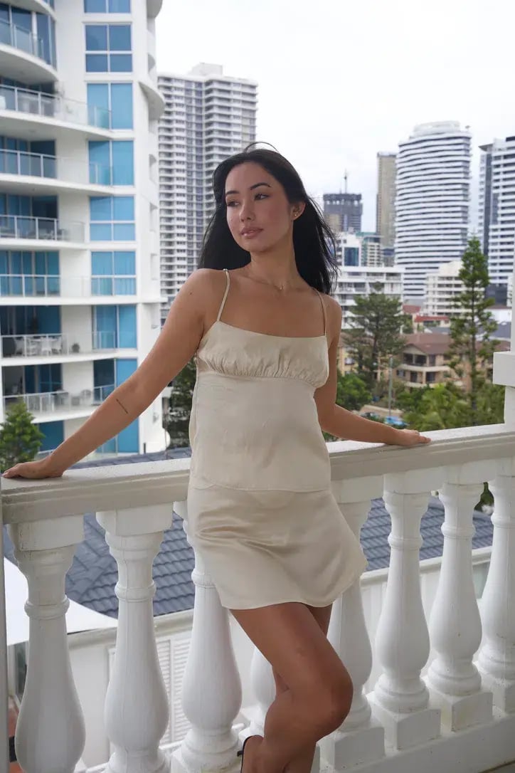 I Dream For You Champagne Silk Cami & Wave Silk Skirt Set Cream Size XS-S/AU 6 photo 3