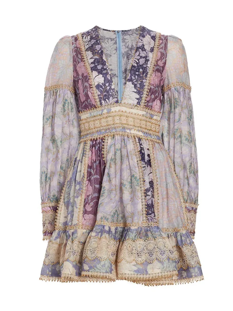 Zimmermann Celestial Lace Panelled Mini Dress Purple Floral Size 1 / Au 10 photo 5