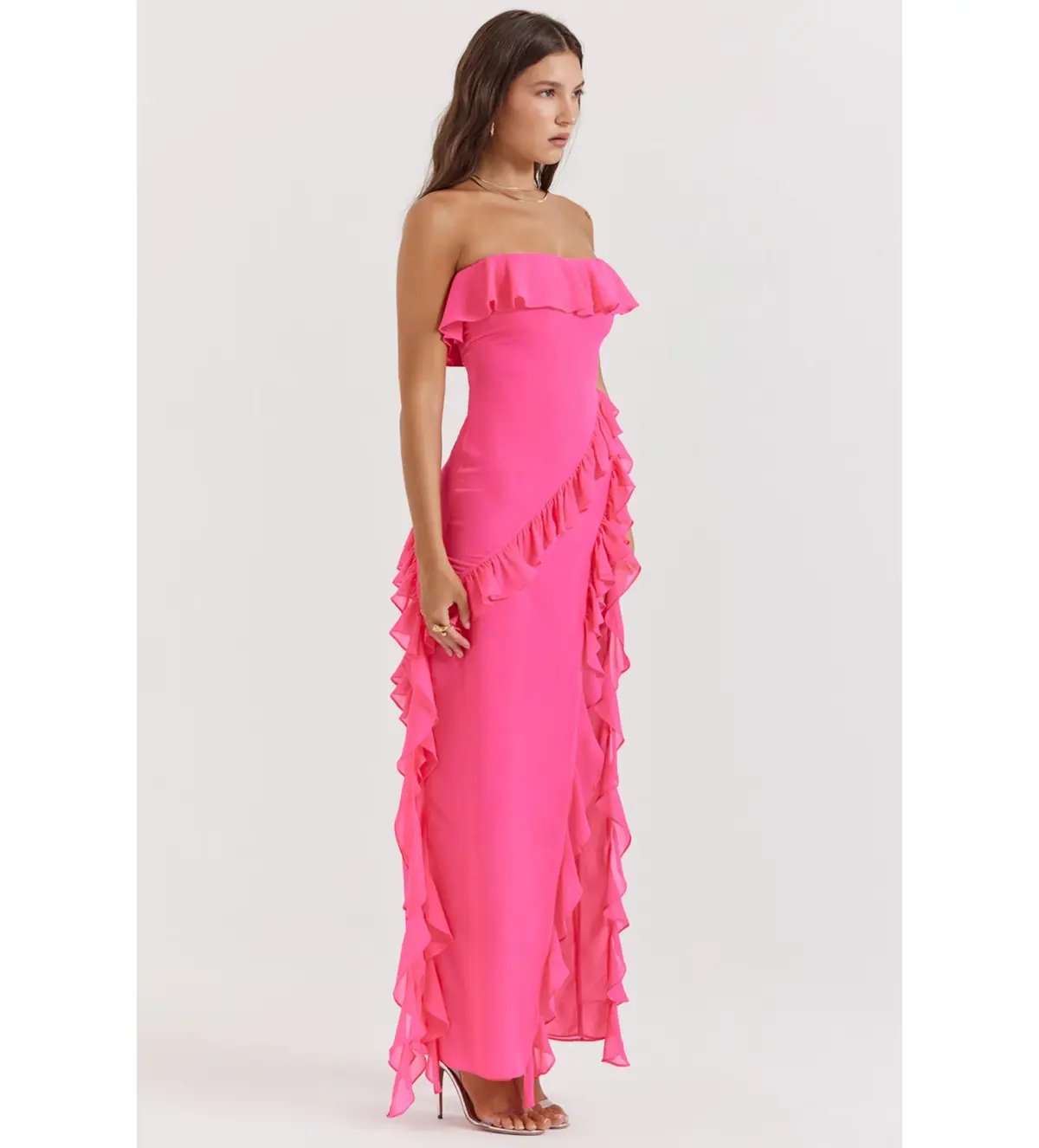 House of CB Sarina Ruffle Maxi Dress Fuchsia Size XS / AU 6 photo 2